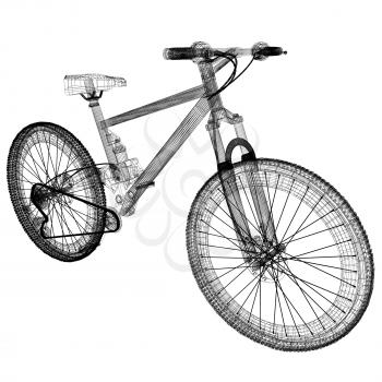 bicycle as a 3d wire frame object isolated