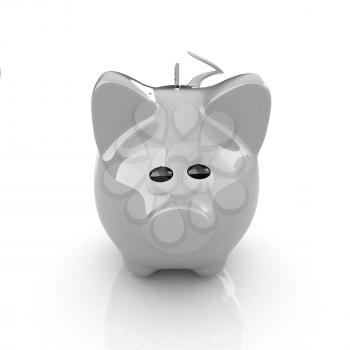 Piggy bank with gold coin on white