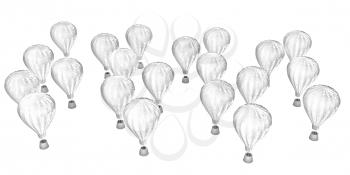 Hot Air Balloons with Gondola. Colorful Illustration isolated on white Background 