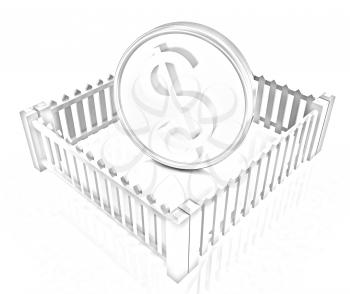Dollar coin in closed colorfull fence concept illustration on a white background