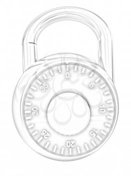 Illustration of security concept with metal locked combination pad lock on a white background