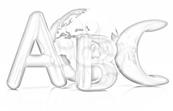 abc text and earth on white background