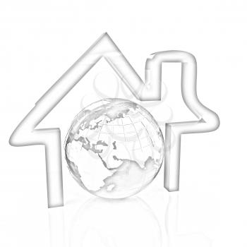 3d green icon house, earth on white background 
