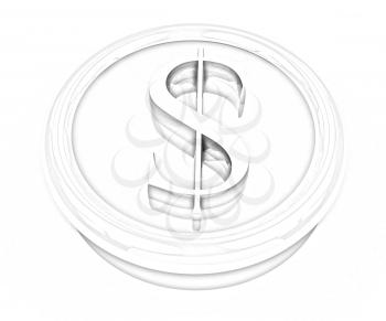 Dollar button on a white background