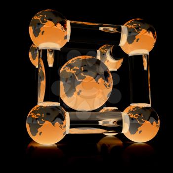 Abstract molecule model of the Earth on a black