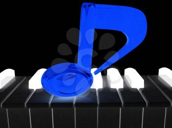 3d note on a piano. On a black background