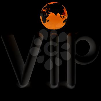 Word VIP with 3D globe on a black background