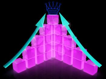 cubic diagramatic structure and crown on a black background