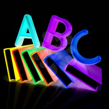 alphabet on a colorful real books on black background