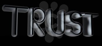 3d metal text trust on a black background