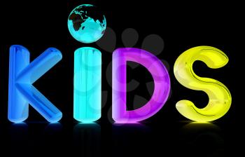 3d colorful text Kids on a black background