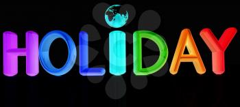 3d colorful text holiday on a black background
