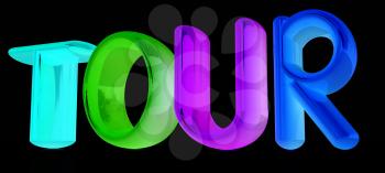 3d colorful text tour on a black background
