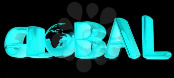3d text Global with globe on a black background