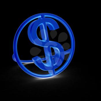 3d text dollar icon on a black background