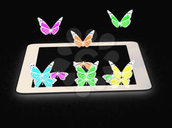 butterflies on a phone on a black background