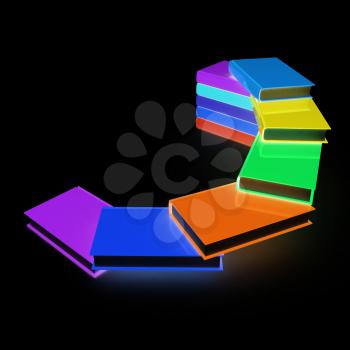 colorful real books on a black background