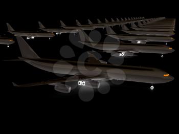 White airplanes on a black background