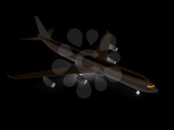airplane on a black background