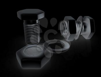 stainless steel bolts with a nuts and washers on black