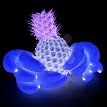 pineapple and bananas on a black background