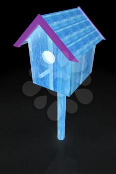 Nest box birdhouse on a black background