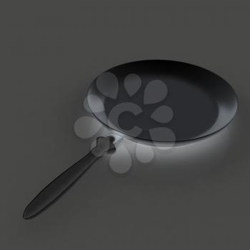 Pan with handle on light gray background