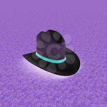 Hat with a ribbon on a grass background. 3d