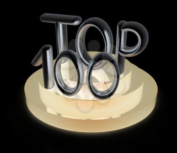 Top hundred icon on black background. 3d rendered image