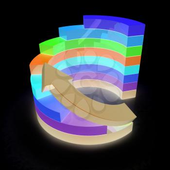 3d colorful abstract diagram and arrow on a black background