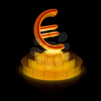 Euro sign on podium. 3D icon on black background (high details and quality of the rendering)