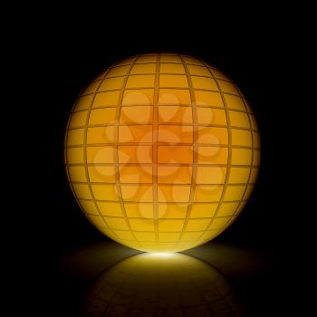 Abstract 3d sphere with mosaic design on a black background