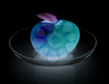 apple on a plate on a black background