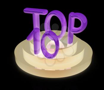 Top ten icon on black background. 3d rendered image