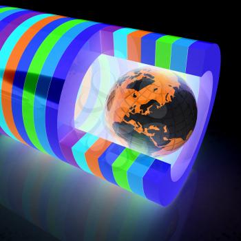 3d colorful abstract cut pipe and earth on a black background