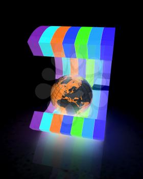 3d colorful abstract shape and Earth on a black background