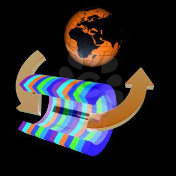 3d colorful abstract cut pipe and Earth on a black background