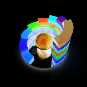 Abstract colorful structure with bal in the center on a black background