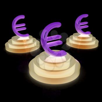 icon euro signs on podiums on a black background