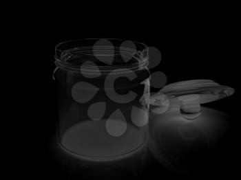 Empty glass jar with cover isolated on black background