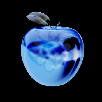 Chrome Apple with leaf isolated on black background