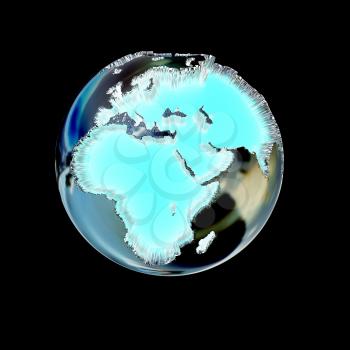 3d illustration chrome of earth globe over black background