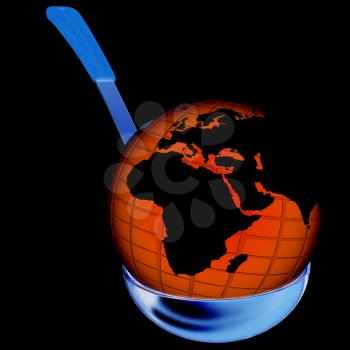 Earth on soup ladle on a black background