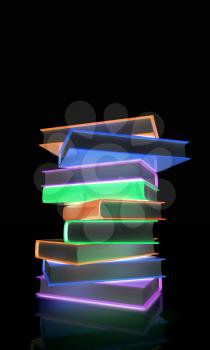 Colorful real books on a black background