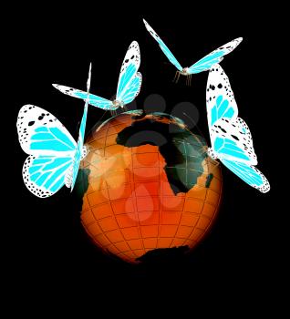 Butterfly on a abstract earth on a black background