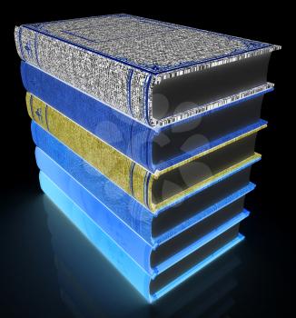 The stack of books on a black background