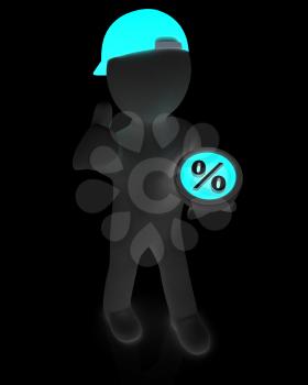 Best percent! 3d man in a red peaked cap keeps the most beneficial interest! On a white background
