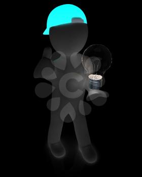 3d man with light bulb on white 