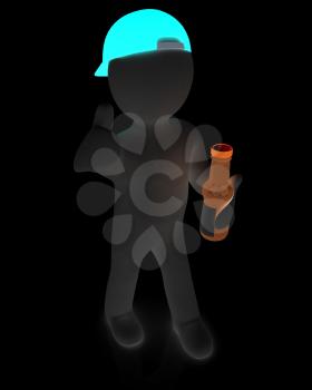 3d man with a water bottle with clean blue water on a white background