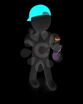 3d man with plastic milk products bottles set on a white background